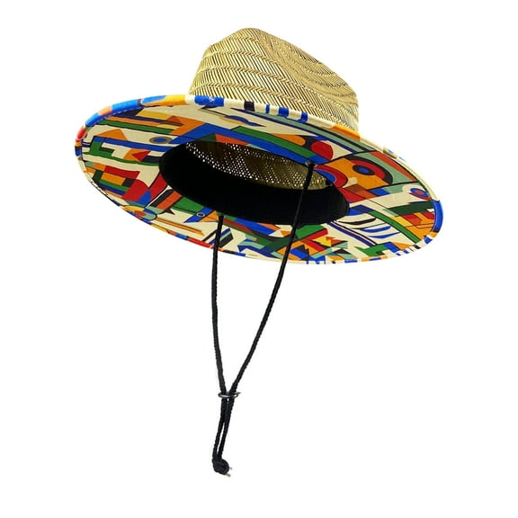 Unisex Wide Brim Straw Lifeguard Hat – Channel Island Sun Hat with Chin Strap for Men & Women