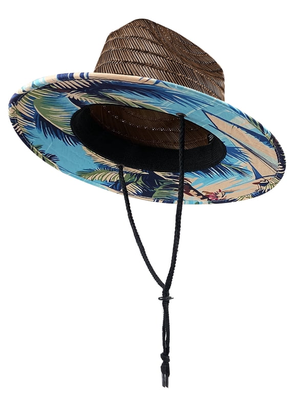Kids Straw Sun Hat, Wide Brim Beach Hat with Chin Strap for Outdoor Protection, Unisex