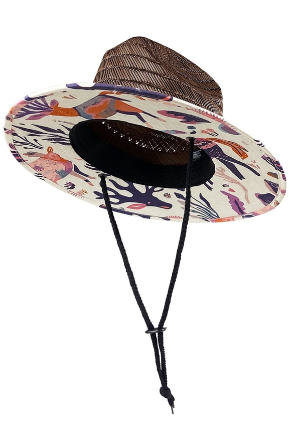 Kids Straw Sun Hat, Wide Brim Beach Hat with Chin Strap for Outdoor Protection, Unisex