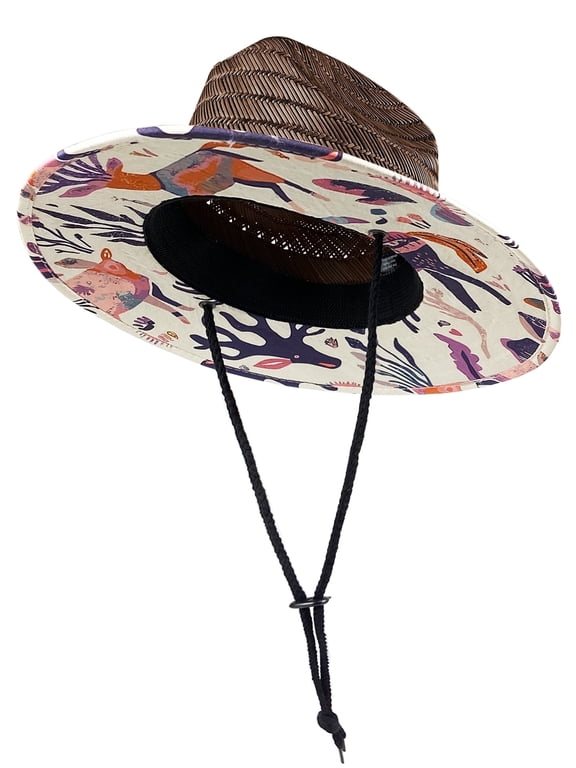 Kids Straw Sun Hat, Wide Brim Beach Hat with Chin Strap for Outdoor Protection, Unisex