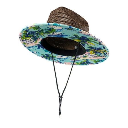 Men's Straw Hat - Wide Brim Channel Island Lifeguard Hat - Stylish Sun Hats for Men with Chin Strap