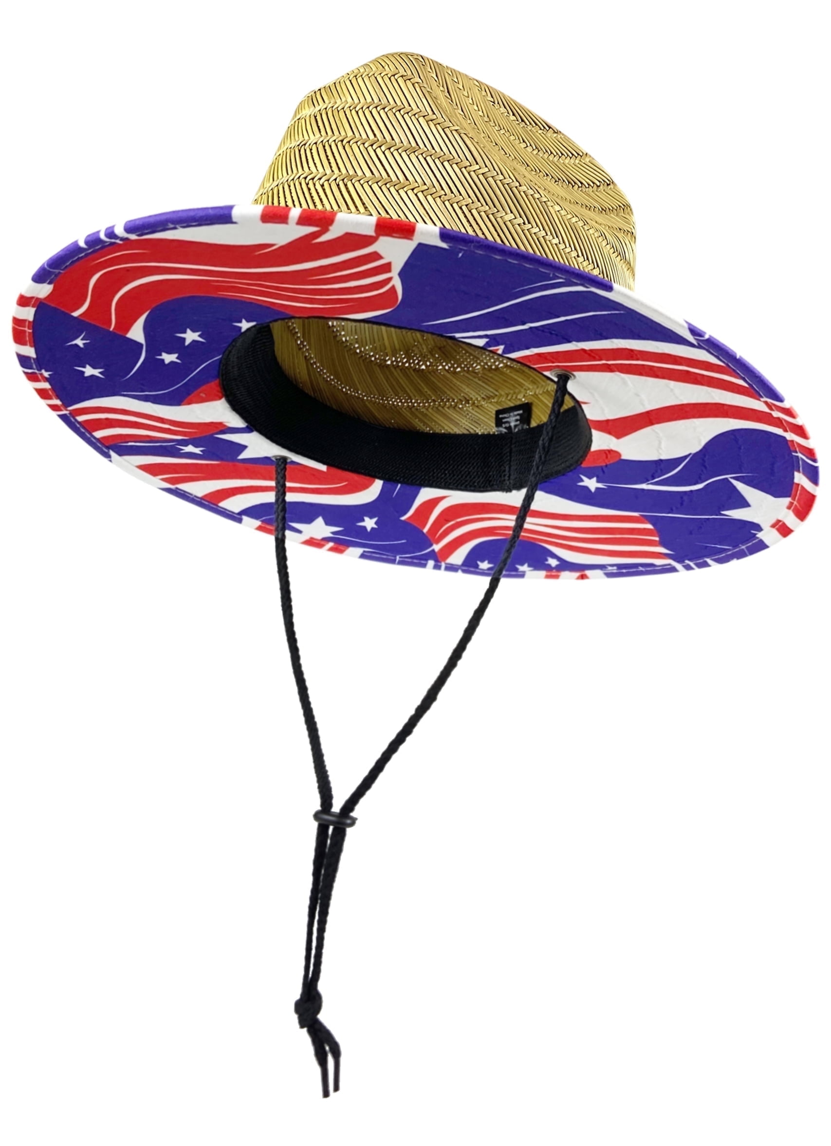 Ohebi Straw Lifeguard Sun Hat with Wide Brim Cotton-Lined