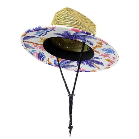 Kids Straw Sun Hat, Wide Brim Beach Hat with Chin Strap for Outdoor Protection, Unisex