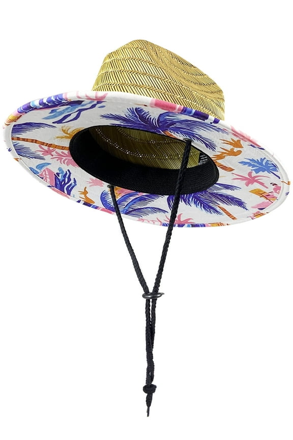Kids Straw Sun Hat, Wide Brim Beach Hat with Chin Strap for Outdoor Protection, Unisex