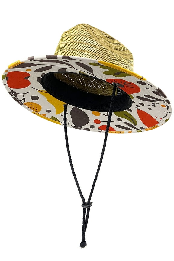 Kids Straw Sun Hat, Wide Brim Beach Hat with Chin Strap for Outdoor Protection, Unisex