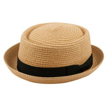 Men's Straw Pork Pie Hats with Grosgrain Band