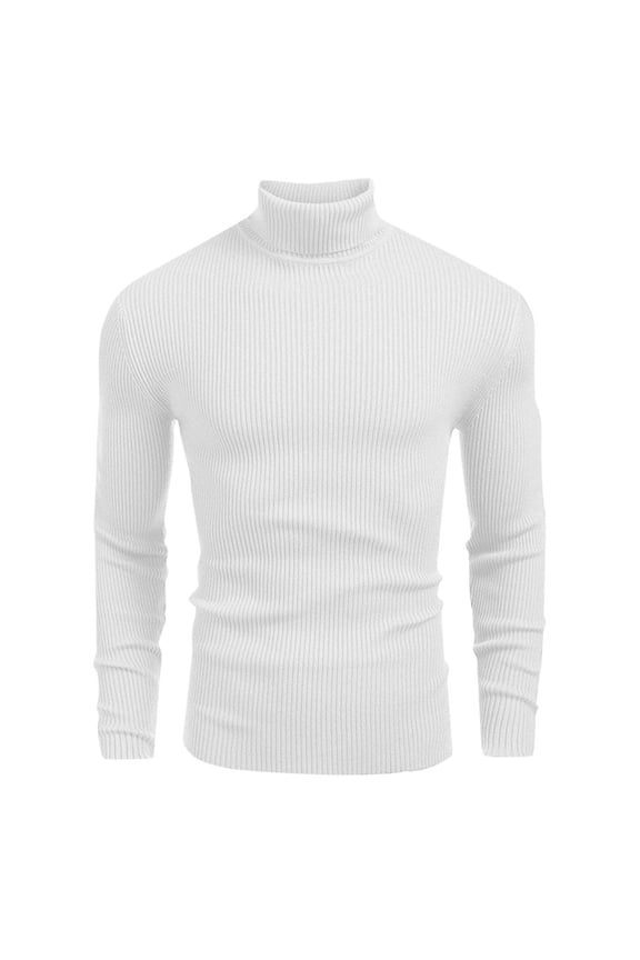 Men's Streak Knit Half Turtleneck Sweater Button Pocket Casual Winter Long Sleeve