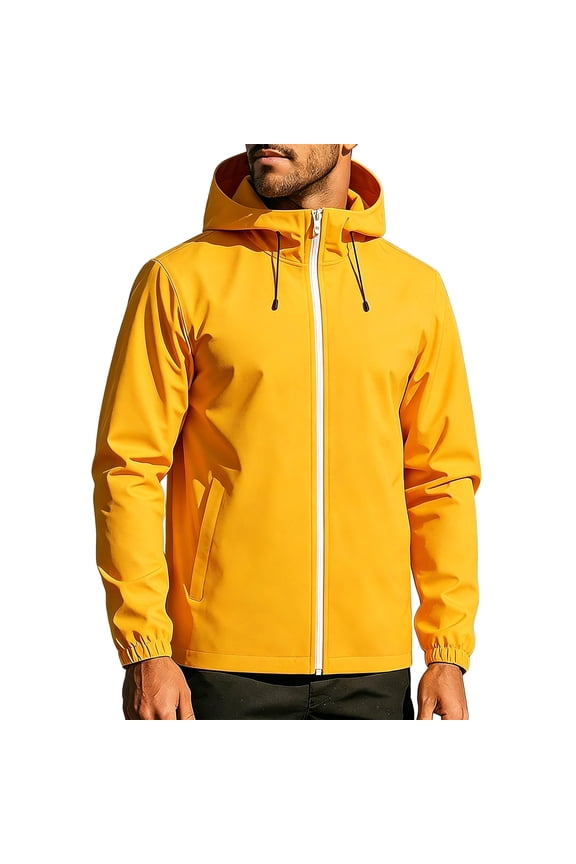 Men's Streamlined Seam Hooded Hard Shell Rain Jacket Waterproof Hidden Diagonal Zipper Pockets Adjustable Hood Commute Coat Windbreaker Jackets for Men Yellow XS