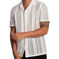 thumbnail image 1 of Men's Street Casual Button Up Knitted Short Sleeve Hollowed Out Shirt Top Comfortable Breathable Stylish Summer Fashion Men's Oversized Tee Summer Tops Streetwear, 1 of 6