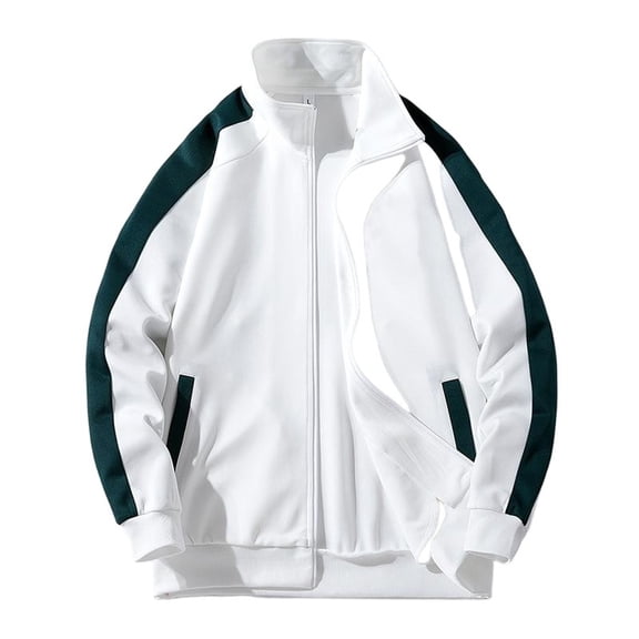 Men's Street Style Solid Color Zip-Up Cardigan, Stand Collar Loose Casual Sports Style, White, Size XL