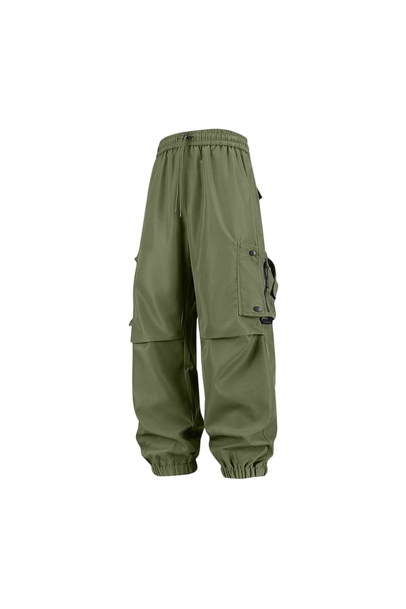 Men's Streetwear Cargo Pants, Loose Fit Multi-Pocket Tactical Trousers, Urban Style Drawstring Joggers with Elastic Cuffs for Daily Wear and Outdoor Army Green