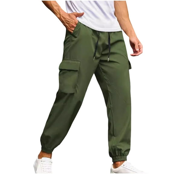 Men's Streetwear Cargo Pants with Flap Pockets & Drawstring Elastic Spring Winter Mid Waist , Casual & Techwear Joggers