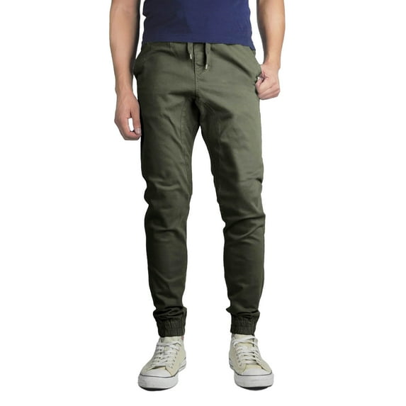 Men's Streetwear Elastic Waist Fit Denim Stretch Cotton Blend Jogger Pants (Army Green, 30)