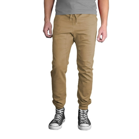 Men's Streetwear Elastic Waist Fit Denim Stretch Cotton Blend Jogger Pants (Khaki, 42)