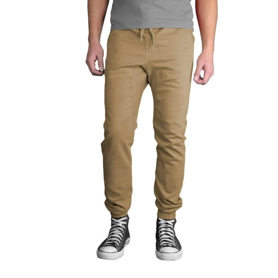 Men's Streetwear Elastic Waist Fit Denim Stretch Cotton Blend Jogger Pants (Khaki, 42)