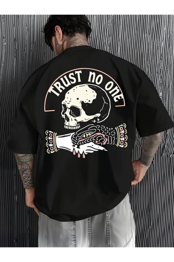 Men's Streetwear Gothic Skull Snake Trust No One Graphic T-Shirt