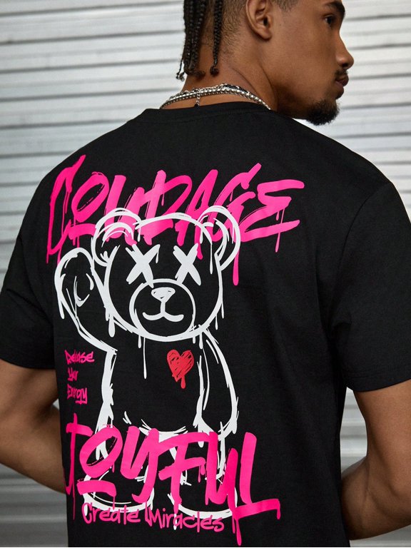 Men's Streetwear Graffiti Teddy Bear T-Shirt