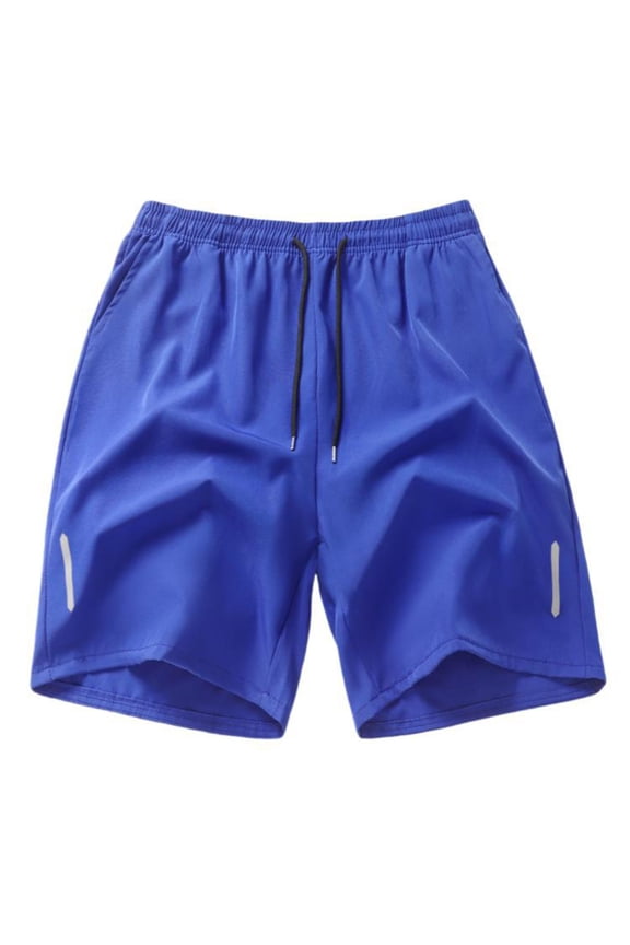 Men's Stretch Athletic Shorts, Elastic Drawstring Waist Shorts with Reflective Accents Relaxed Fit and Side Pockets Running & Training Blue M