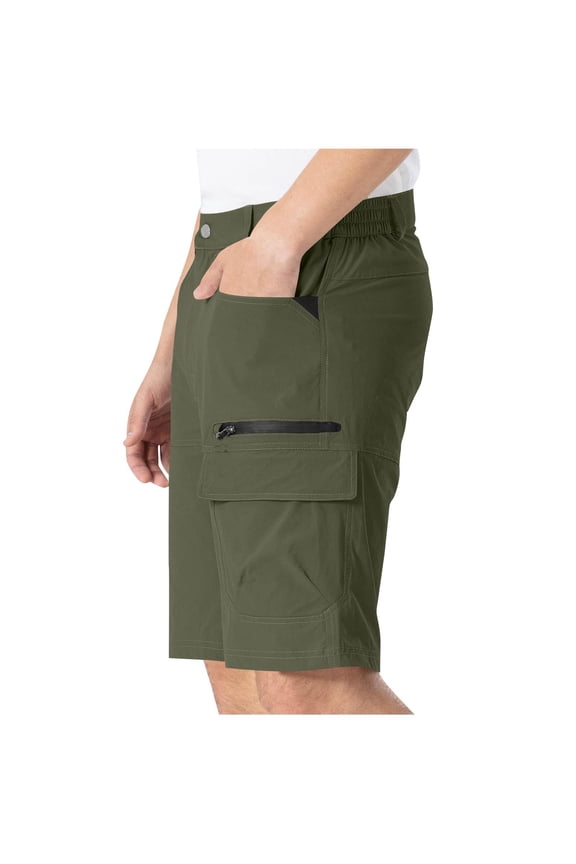 Men's Stretch Cargo Hiking Shorts, Nylon Spandex 5-Pocket Quick Dry Abrasion-Resistant Elastic Waist Outdoor Tactical Casual Shorts,Army Green,L