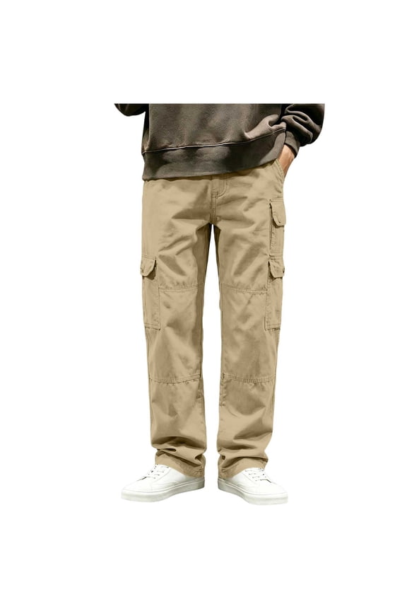 Men's Stretch Cargo Pants, Relaxed Fit Flex Cotton Ripstop Utility Trousers with Muti Pockets for Work, Outdoor & Travel Big and Tall Size S-4XL Khaki