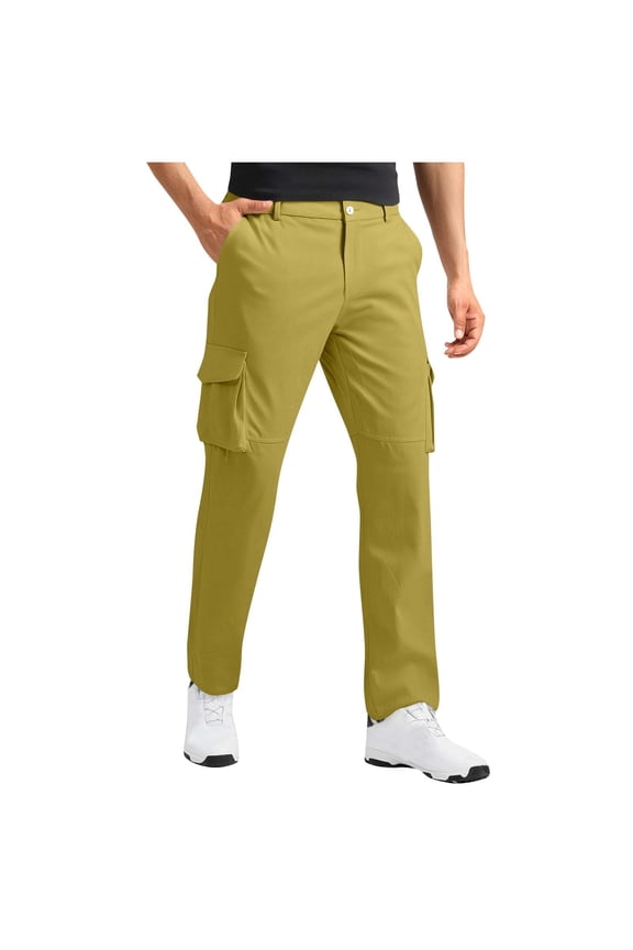 Men's Stretch Cargo Pants Straight Leg Classic Fit Pants Outdoor Casual Work Trouser with Multi Pockets (4XL, Yellow)