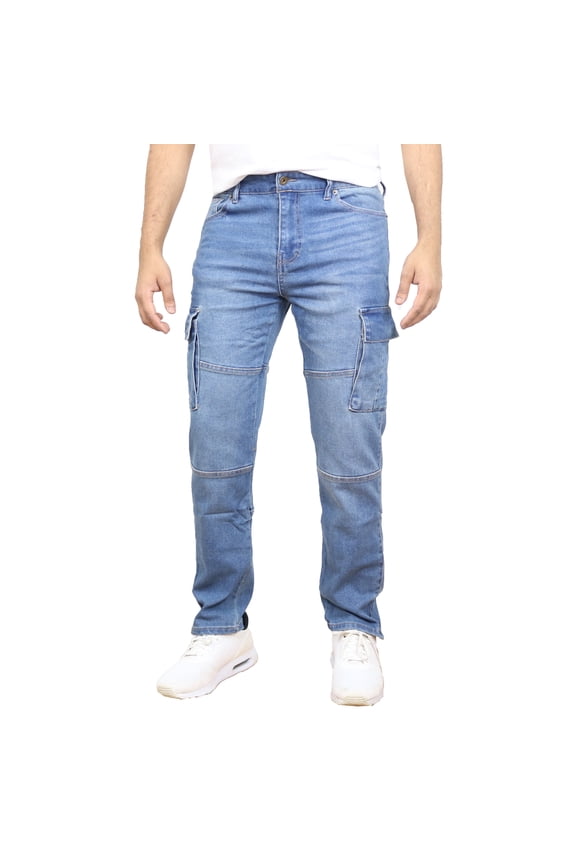 Men's Stretch Cargo Pocket Jeans - Classic Denim Look with Flexibility & Comfort (Sizes: 30-42)
