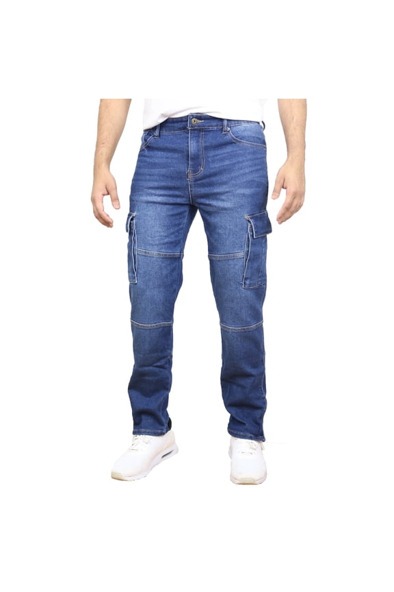 Men's Stretch Cargo Pocket Jeans - Classic Denim Look with Flexibility & Comfort (Sizes: 30-42)