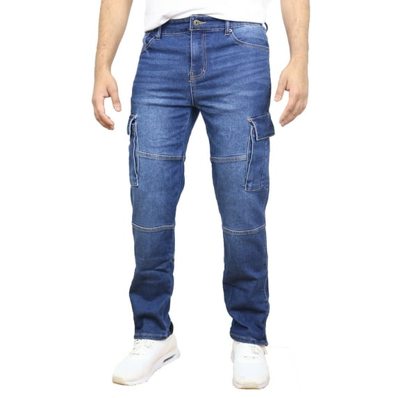 Men's Stretch Cargo Pocket Jeans - Classic Denim Look with Flexibility & Comfort (Sizes: 30-42)