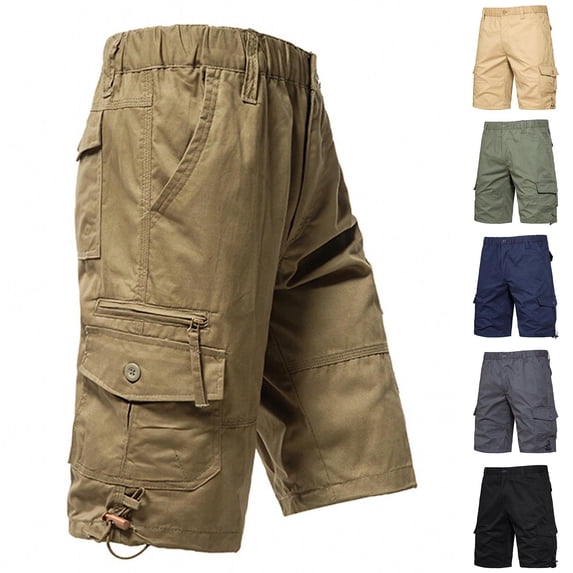 Men's Stretch Cargo Shorts Casual Button Classic Summer Short With Multi Pockets, Polyester | JASKFLY,Army Green L