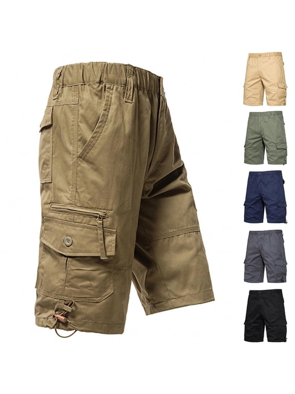 Men's Stretch Cargo Shorts Casual Button Classic Summer Short With Multi Pockets, Polyester | JASKFLY,Black XL
