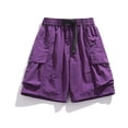 thumbnail image 1 of Men's Stretch Cargo Shorts Multi Pockets Twill Elastic Waistband Short Drawstring Ripstop Straight Leg Cargo Shorts Lightweight Stretch Summer Casual Baggy Bermuda Shorts,Purple L, 1 of 5