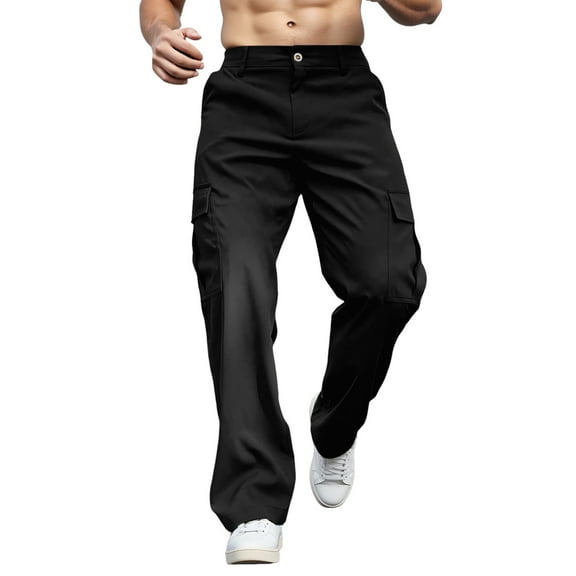 Men's Stretch Cargo Trousers Regular Fit Chino Wide Leg Casual Hiking Pants with Side Pockets for Outdoor Travel Men's Summer Jogging Pants Workout Active