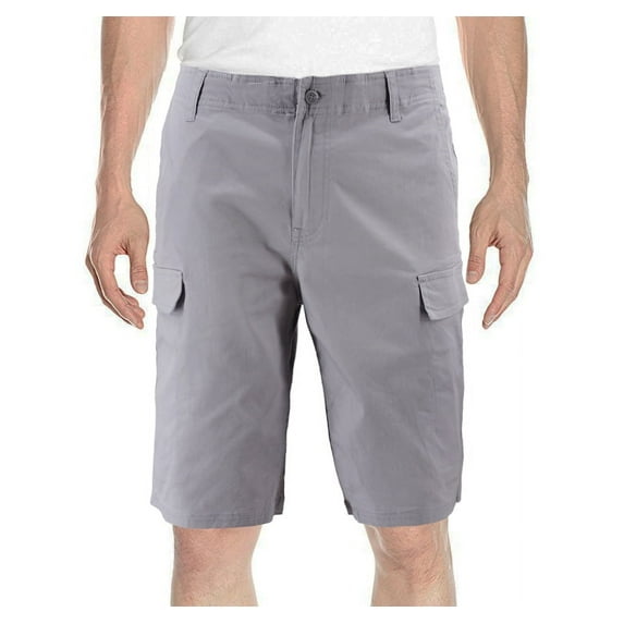 Men's Stretch Cotton Casual Chino Utility Multi Pocket Slim Fit Cargo Shorts (Grey Ash, 32)