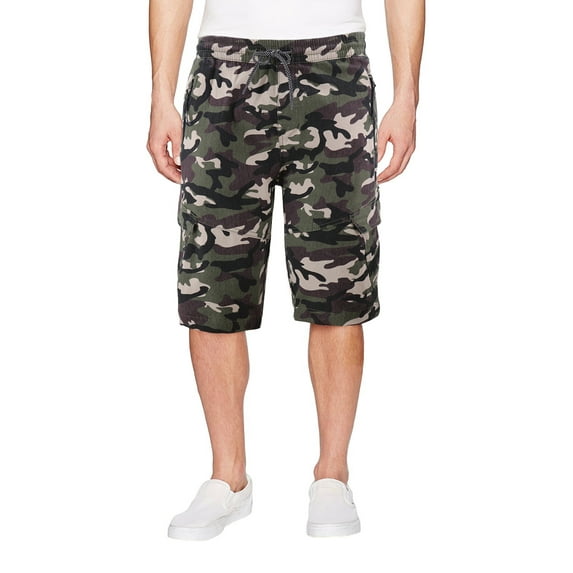 Men's Stretch Cotton Elastic Drawstring Waist Multi Pocket Casual Cargo Shorts (Camo, S)