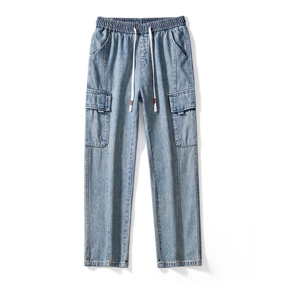 Men's Stretch Denim Jeans Elastic Waist Comfortable Casual Pants for Daily Wear Summer Loose Fit Breathable Lightweight Trousers