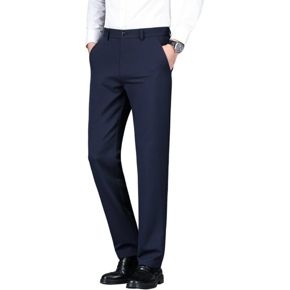 Men's Stretch Dress Pants - 4-Way Elastic Straight Fit for Fall/Spring (280GSM)