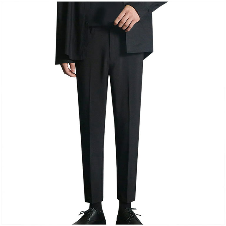 Mens Pleated Linen Pants Classic Casual Business Straight Legs