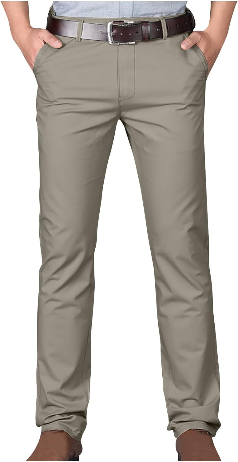 Men's Stretch Dress Pants Expandable Waist Flat Front Business Casual Pant 2023 Fashion Regular