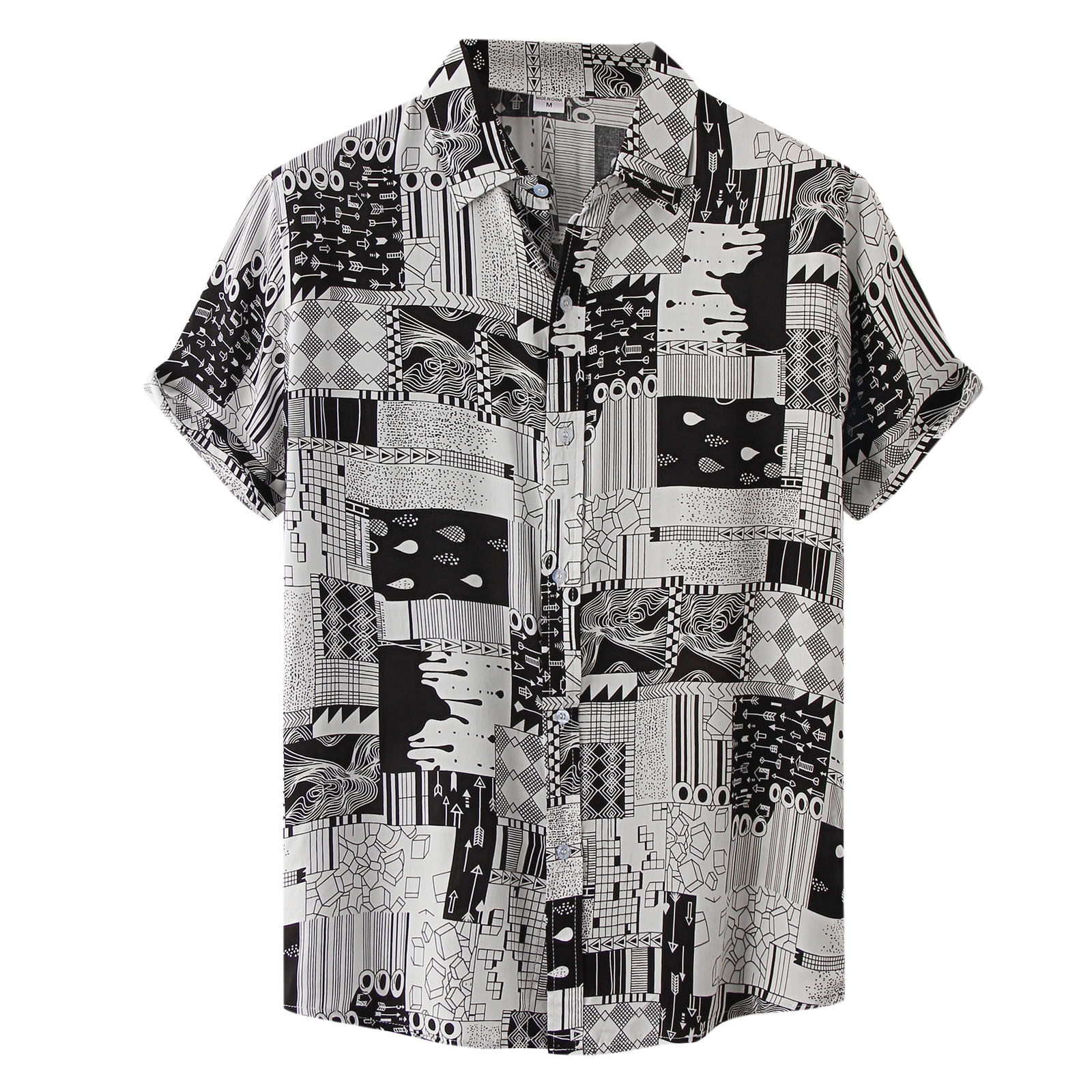 Men's Stretch Dress Shirts Short Sleeve Summer Print Solid Color Lapel