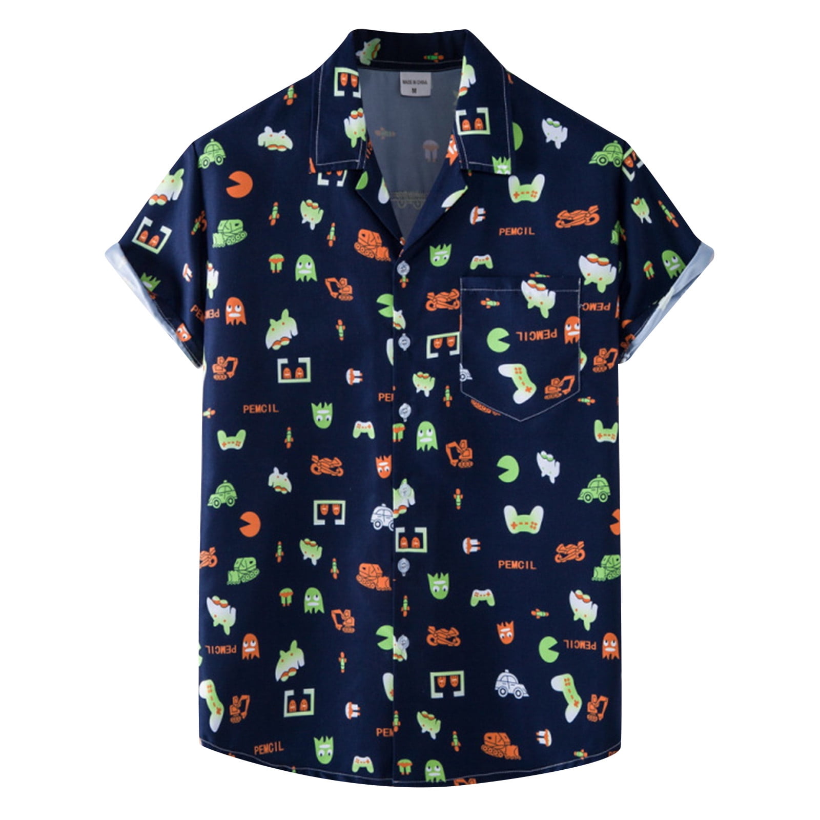 Men's Stretch Dress Shirts Summer Beach Short Sleeve Button Pocket RegularFit Blouse Elegant