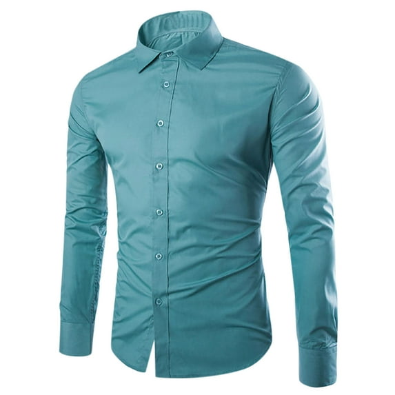 Men's Stretch Dress Shirts Wrinkle-Free Long Sleeve Casual Button Down Blouse Athletic Slim Fit Business Shirt Green L