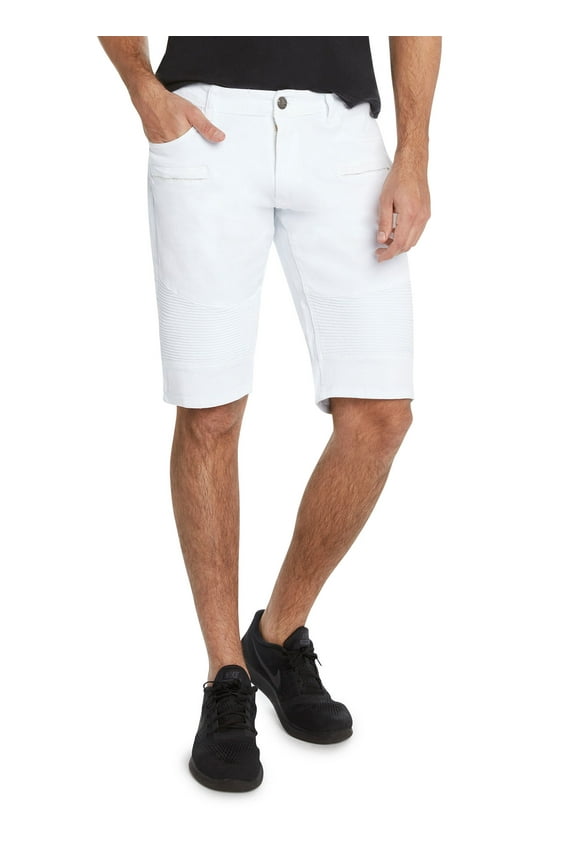 Men's Stretch Fit Slim Leg RD Denim Shorts 9 Crowns (Moto White, 36)