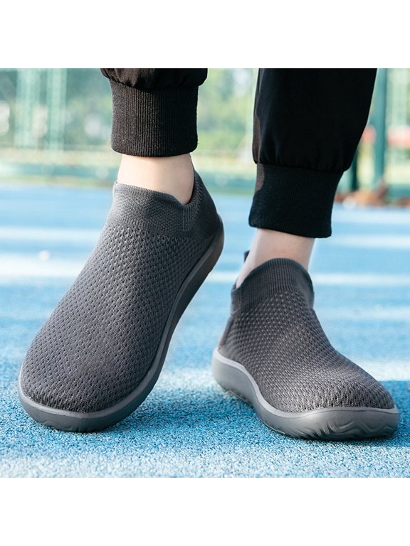 Men's Stretch Fly Knit Slip On Casual Walking Shoes, Breathable Lightweight Cushioned Wide Toe Elderly Non-Slip Daily Driving Footwear