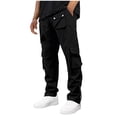 thumbnail image 1 of Men's Stretch Hiking Pants Zipper Cuff Drawstring Cargo Pants Work Trouser with Multi Pocket Black L, 1 of 5