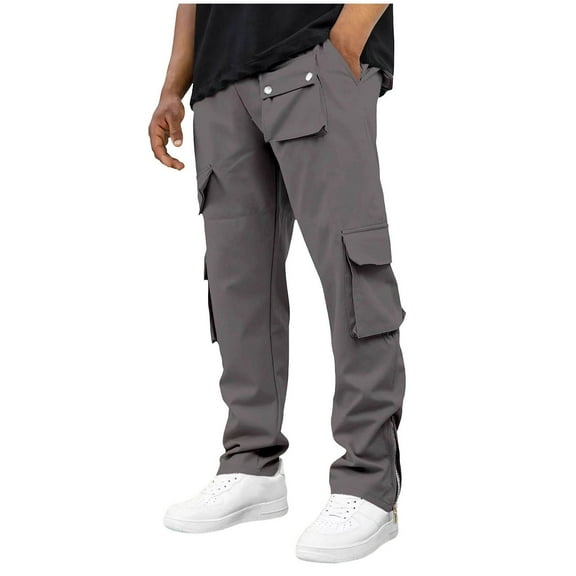 Men's Stretch Hiking Pants Zipper Cuff Drawstring Cargo Pants Work Trouser with Multi Pocket Gray XL