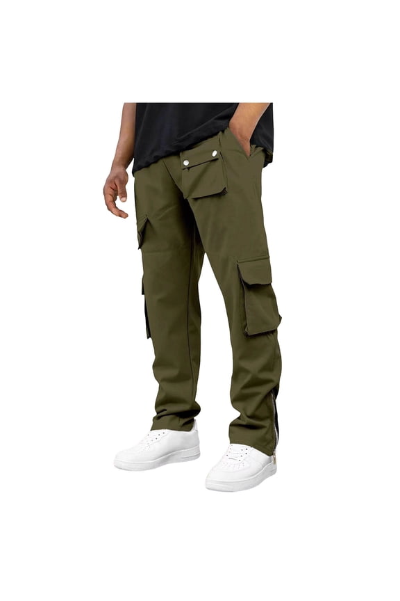 Men's Stretch Hiking Pants Zipper Cuff Drawstring Cargo Pants Work Trouser with Multi Pocket Olive Green M