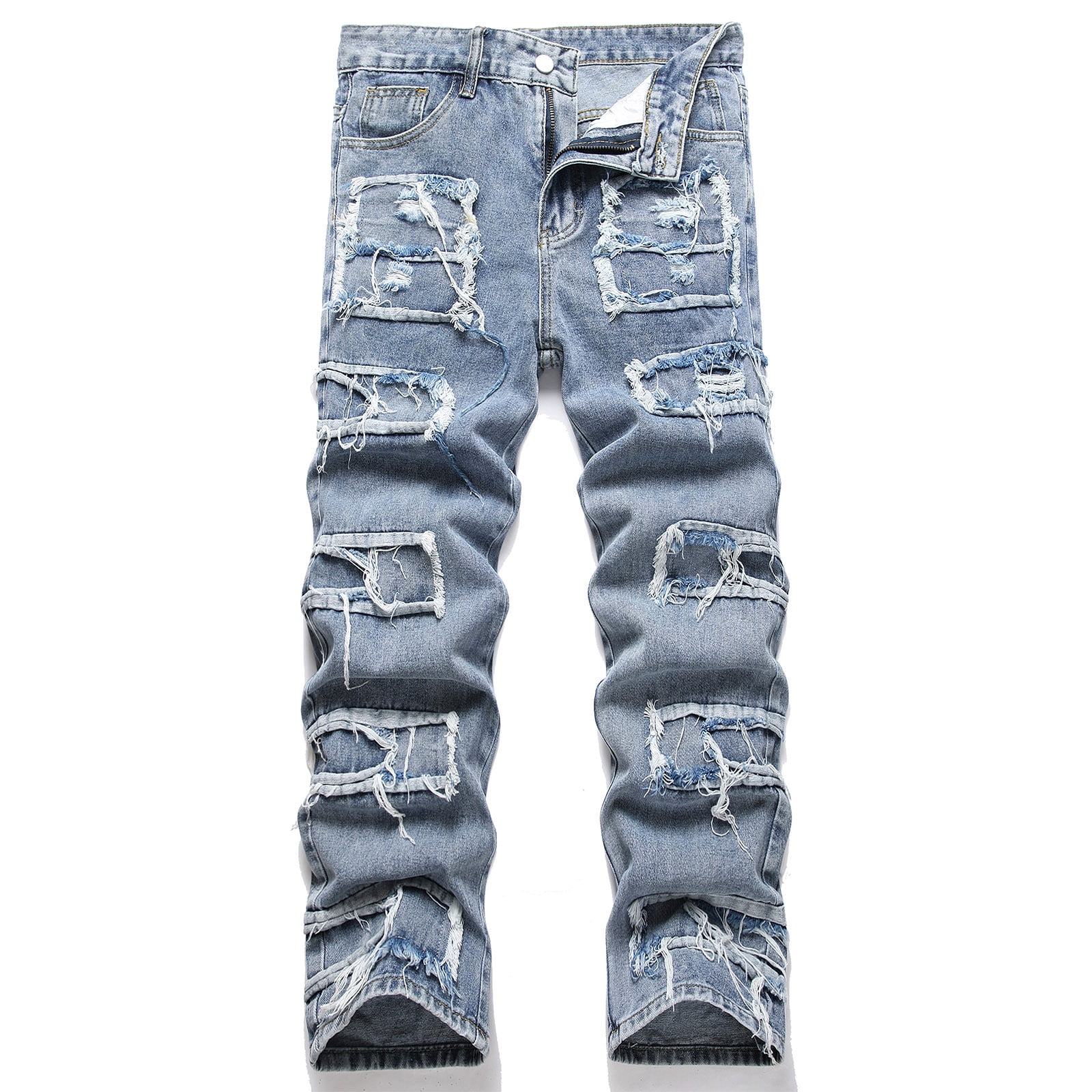 Rrunsv Mens Ripped Jeans Men's Fashion Straight Leg Comfort