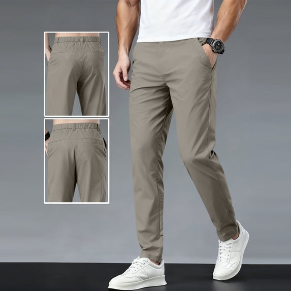 Men's Stretch Lightweight Casual Pants Elastic Waist Straight Leg Business Trousers with Back Pockets for Work Daily Spring Fall