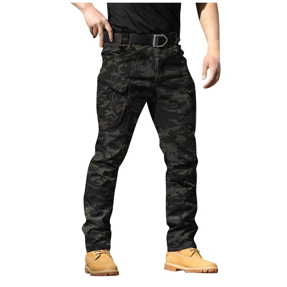 Men's Stretch Multi-Pocket Cargo Pants, Elastic Waist Relaxed Fit Outdoor Hiking Work Trousers, Durable Utility Design for Camping, Travel and Daily Use