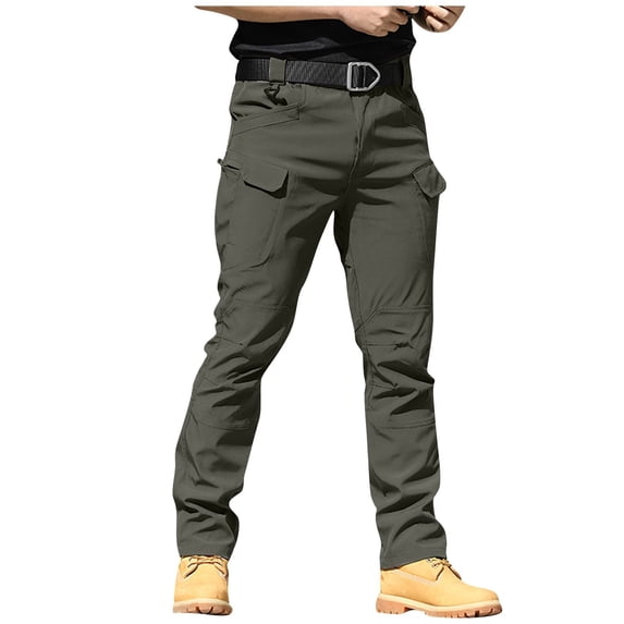 Men's Stretch Multi-Pocket Cargo Pants, Elastic Waist Relaxed Fit Outdoor Hiking Work Trousers, Durable Utility Design for Camping, Travel and Daily Use